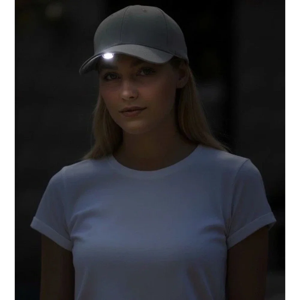 NEW Night Scope LED Light Women's Ponytail Hat Cap GRAY Rechargeable Adjustable